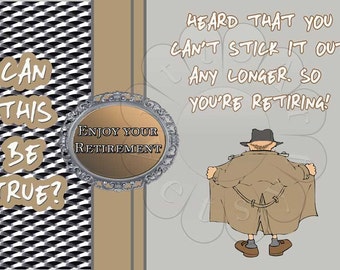 RETIREMENT Card HUMOROUS for Male. Digital you print 361 Trenchcoated flasher