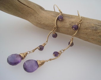 Amethyst Earrings - Dangle Earrings - Purple - Birthstone Jewelry - February Birthstone - Amethyst Jewelry - Gold and Stone Earrings