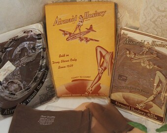 Rare Vintage AIRMAID BLUE HEEL Seamed Stockings Hosiery 40s/50s w/ Original Box Still in Cellophane Full Fashion Dark Seams Cuban Heel nos