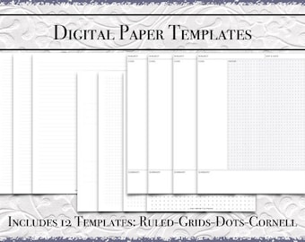 Digital Paper Bundle | US Letter Size | Printable PDF |DigiBujo|College|Wide|Grids|Dots|Cornell Notes|GoodNotes Template