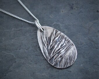 Botanical Necklace, Tear Drop Necklace, Tear Drop Pendant, Kansas Necklace, Plant Necklace, Sterling Necklace, Nature Necklace, Brome Grass