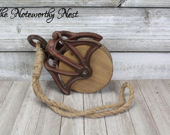 DIY Pulley Lighting / Rustic Decor / Pully / Wooden Pulley / Vintage Style Pulley / Pulley Light / Barn Pulley / Farm Pulley / Industrial