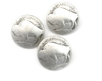 3 shank metal buttons, buffalo , antique silver ,25mm # BU 014