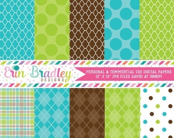 80% OFF SALE Digital Scrapbook Papers Personal and Commercial Use Blue Green and Brown Printable Digital Papers Instant Download