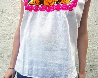 Mexican Embroidered blouse, embroidered tops, folk art, mexican handicraft FREE SHIPPING