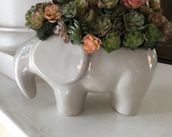 Faux Succulents in Animal Planter, Elephant Planter, Succulents in Elephant Planter