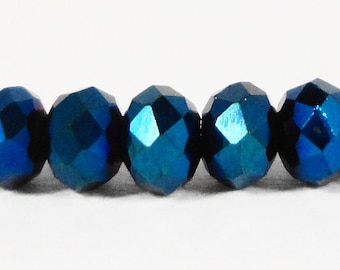 Rondelle Crystal Beads 3x2mm (2x3mm) Metallic Blue Tiny Faceted Chinese Crystal Glass Spacer Beads for Jewelry Making 100 Loose Beads