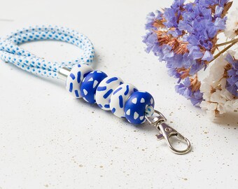 White Blue Lanuard, Colorful lanyard, Lanyard with id holder, Teacher lanyard, Necklace lanyard, ID Badge holder, Key lanyard, ID holder