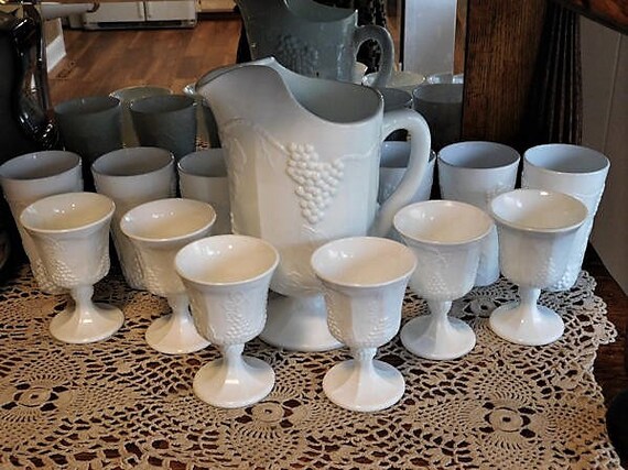 Milk Glass Pitcher Set / Indiana Harvest / Colony