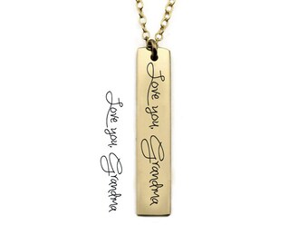 Signature Bar Necklace - Vertical Handwriting Bar Necklace - Memorial Necklace - Signature Bar Necklace - Custom Handwriting