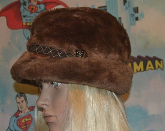 Vintage Brown Faux Fur Tyrolean Bavarian Alpine Hat Fedora