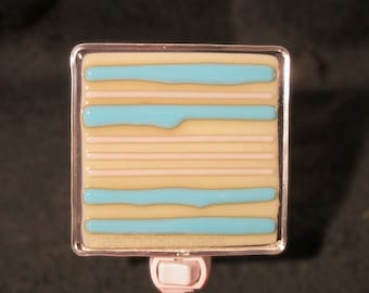 Turquoise Vanilla Stripes Fused Glass Night Light Nightlight Handmade OOAK