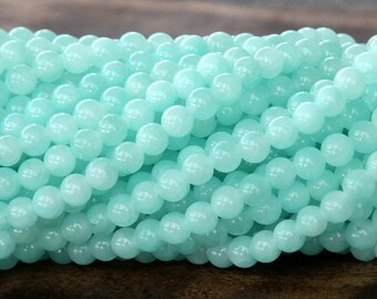 Mountain Jade Beads, Aqua, 4mm Round - 16 Inch Strand - eMJR-B04-4