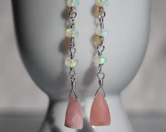Opal Earrings, Pink Peruvian Opal Earrings, Ethipain Opal Earrings, Long Dangling Earrings, Gemstone Earrings, Pink Opal Earrings