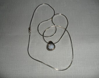 Vintage Blue Lace Agate Sterling Silver Pendant and Neckchain