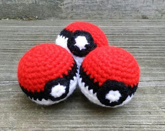 Pokeball Pokemon Inspired Crochet Catnip Cat Toy Gift SET OF THREE