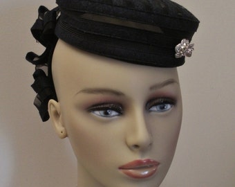 Vintage 1930s Black Topper Tilt Hat