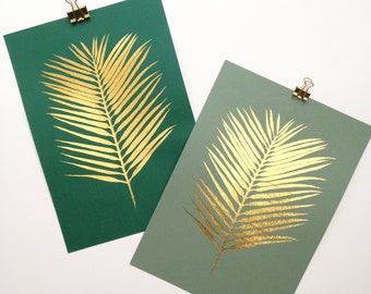 Gold Foil Areca Fan Palm Leaf Screen Print