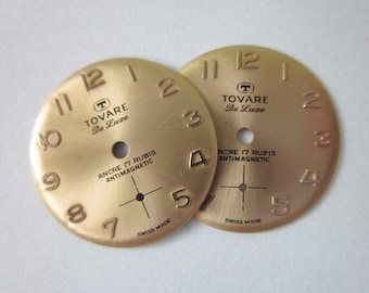 Vintage Watch Faces, Matched Pair, Coppery Gold, 19mm Round
