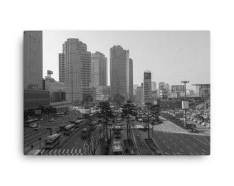 Traffic In Seoul Black and White Canvas
