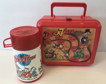 Vtg 1986 Disney DUCK TALES Plastic Aladdin Lunchbox w/ Thermos Donald Scrooge Huey Dewey Louie