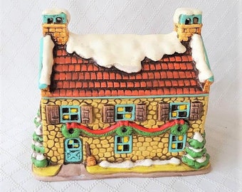 1986 Lefton Colonial Village Hand Painted Christmas Holiday Cottage House Geo. Z. Lefton Model #05818