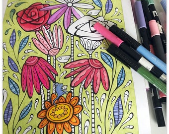 Printable Floral Splashes Colouring Page