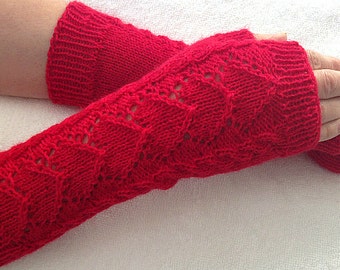 mittens gloves knit mittens without fingers knit long mittens red heart great gift for Valentine's Day womens red mittens birthday gift