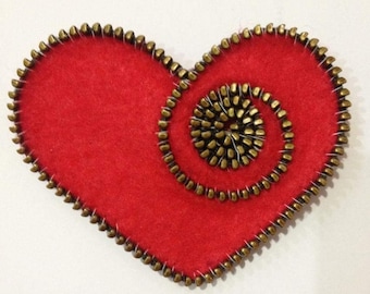 Brooch Handmade Felt, Wool. Gift Idea. Red Heart