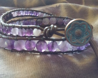 Amethyst & Lepidolite wrap bracelet