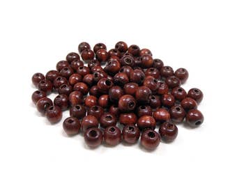 Brown Round Wooden Beads, Brown Wooden Balls, Brown Wood Beads, Brown Wood Balls, 8x7mm/ Ø 2.5mm - 50 pcs