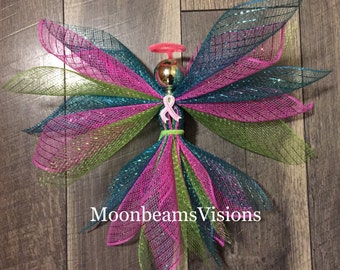 Metastatic Breast Cancer Awareness Angel, metastatic cancer awareness, angel decor, cancer awareness, deco mesh angel, memorial