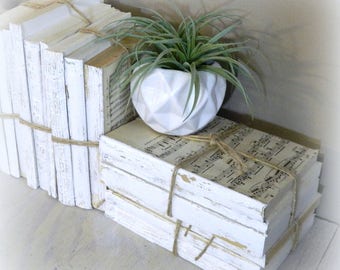 White Decorative Books, Vintage Books, Home Decoration, Old Book Decor, Painted Book Stack