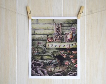 Snapdragon Joust, Original Watercolor Print, Snapdragon Fairy illustration, Fine Art Print 8x10 and 11x14, Fantastical battle illustration