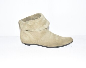 Brown Genuine Leather ESPRIT Ankle Boots Slouch Pull On Casual Women's Shoes Size UK4 EU37 US6.5