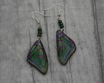 Luna Moth Earrings, Green Wing Illustration, Dangle Earrings