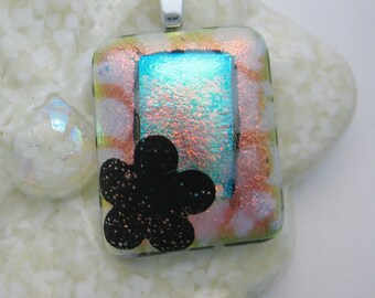 Fused Glass Black Flower Pendant