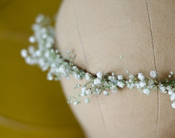 Babys Breath Flower Crown / Halo / Hair Wreath with Real Dried Flowers - for Bride Bridal Wedding Party Engagement - Thinner Version