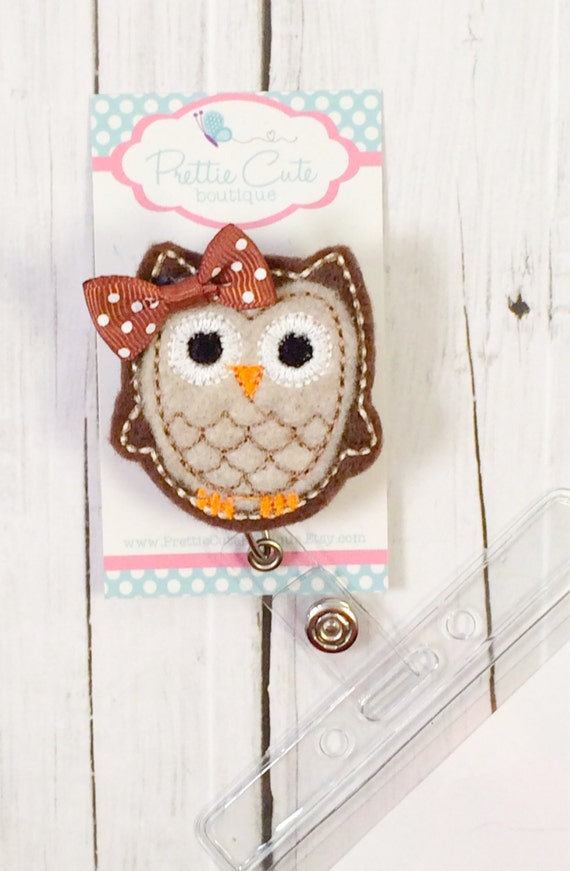 Cute Brown Owl Nurse Badge Holder Felt Badge Reel Unique