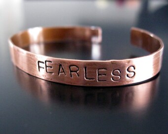 FEARLESS .... Handcut, handstamped copper cuff bracelet
