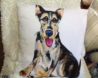 Dog Pillow / Hand Painted / Original Dog Art / Custom made / Debby Carman / Faux Paw Productions