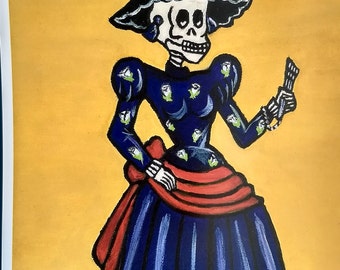 Lady in a Blue Dress - Mexican Skeleton Art