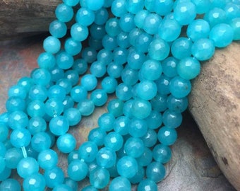 Turquoise Sky Jade Faceted 6mm Round Beads, 15 inch strand, Gemstones
