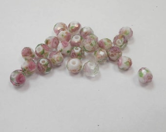 25 glass beads with flowers size 5 mm