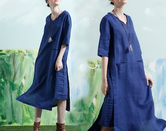 Linen Dress In Blue, Shirt Dress, Knee Length Dress, Long Linen Dress, Tunic Dress, Shift Dress, Blue Dress, Blue Dress, Beach