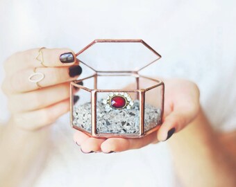 Wedding Ring Box, Ring Bearer Box, Geometric Ring Box, Copper Ring Box, Jewelry Box, Rose Gold Box, Stained Glass Ring Pillow, Hexagon Box