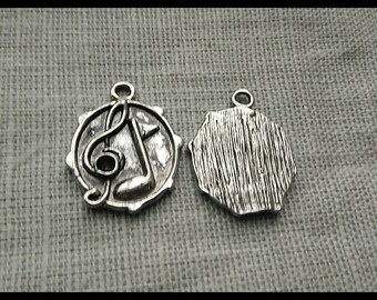 Treble clef music, 24 mm silver plated charm pendant