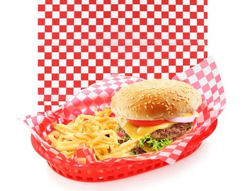 Red Check Food Basket and Liners, 12 By 12-inch, Set of 12 baskets .100 liners
