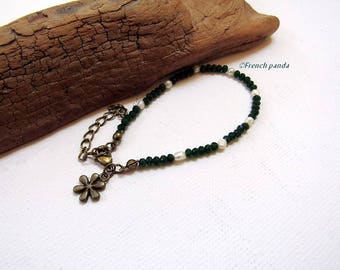 Bracelet green Crystal and freshwater pearls
