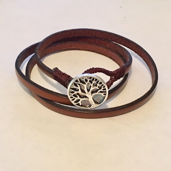 Tree of Life bracelet. Silver Tree of Life with genuine leather. Wrap around bracelet.